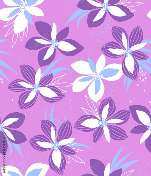Obraz pattern on a colorful background with a  wild  flowers of different sizes artwork for tattoo, fabrics, souvenirs, packaging, greeting cards and scrapbooking
