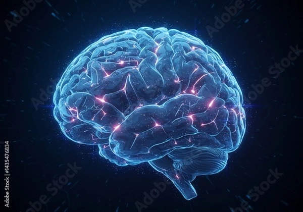 Fototapeta Glowing Digital Brain Network: Abstract 3D Model
