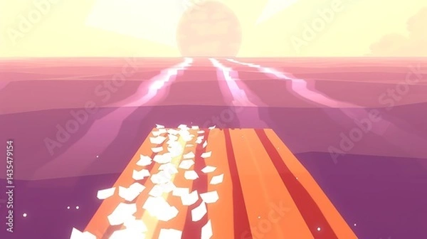 Obraz Stylized low poly journey through a luminous ethereal landscape design