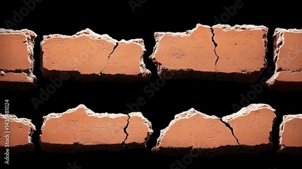 Fototapeta Fractured Clay Blocks on Black Backdrop: A Study in Texture and Contrast