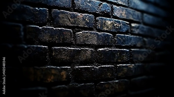 Fototapeta Intriguing composition depicting dark and textured brickwork in a shadowy setting