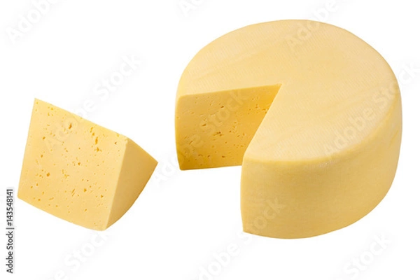 Obraz Cheese sector and cheese wheel isolated with clipping path