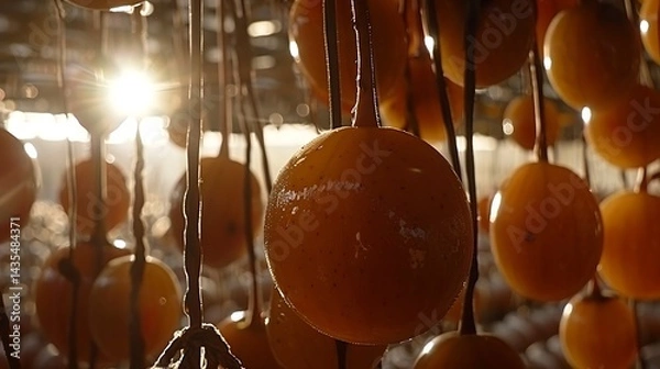 Obraz Hanging fruits with sunlight, showcasing preservation techniques, and natural sweetness