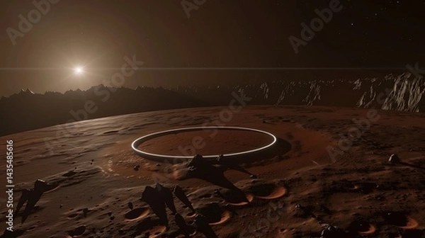 Obraz Futuristic installation on the reddish surface of a desolate extraterrestrial planet