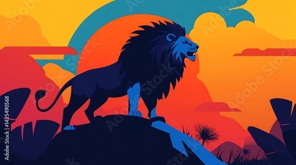 Obraz Roaring Lion Sunset Savannah.