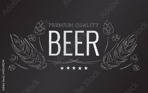 Obraz Vector chalk beer emblem with hops and malt