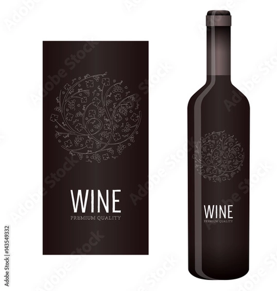 Obraz Vector wine label with chalk floral ornament of grape bunches and grape leaves