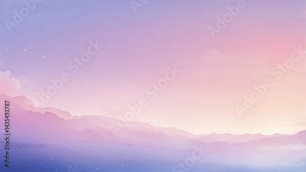 Fototapeta Sunrise over mountains with clouds and mist in the valley.