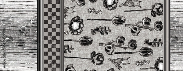 Obraz Linen Texture Background printed with leafs  Natural Seamless Pattern. Weave Fabric for Wallpaper, Cloth Packaging, curtain, duvet cover, pillow, digital print pattern design
