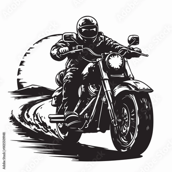 Fototapeta Motorcycle Riding Into Sunset Images Vector isolated on white background.