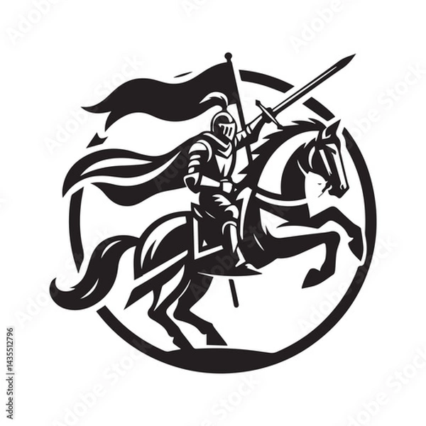 Fototapeta Knight Riding Horse with Sword and Shield