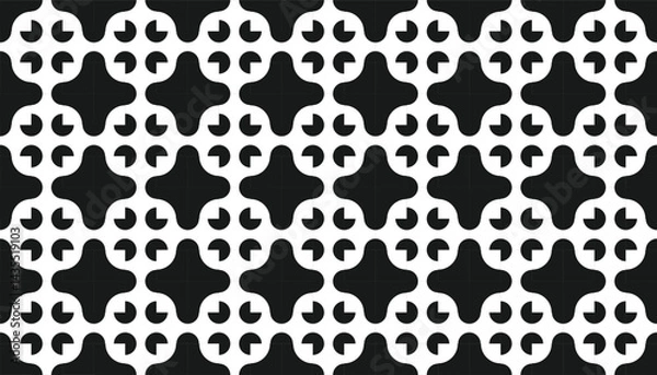 Fototapeta Modern seamless black and white vector pattern with organic star-like shapes. Minimalist and futuristic design perfect for branding, wallpapers, textiles, and contemporary product packaging