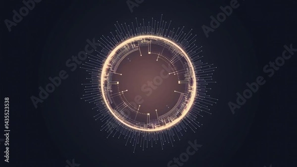 Fototapeta Abstract digital illustration of futuristic technology, representing connectivity and data visualization. This image features a glowing circular design, creating a visual experience.