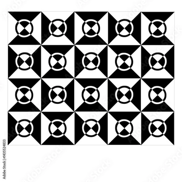 Fototapeta Arrière-plan d'ensemble de quatre triangles se joignant par le centre, deux de couleur noire et deux blanc, surmonté d'un cercle en deux couleurs, noir et blanc