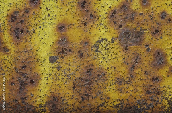 Fototapeta Metallic painted surface with rust and scratched paint