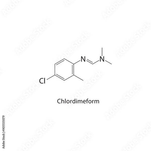 Fototapeta Chlordimeform skeletal structure. Pesticide compound schematic illustration. Simple diagram, chemical formula.