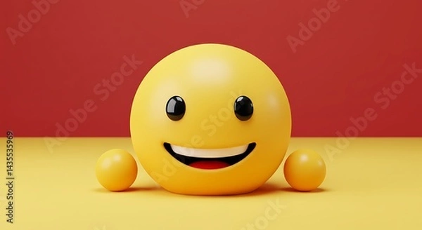 Obraz Smiling 3D Emoji: Joyful Yellow Face with Minimalist Background