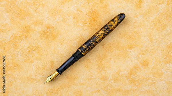 Fototapeta Elegant Fountain Pen with Gold Nib on Textured Golden Background for Writing Enthusiasts
