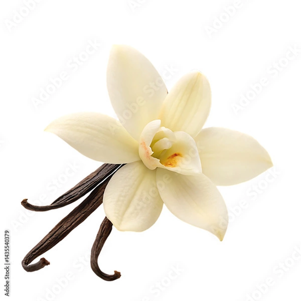 Fototapeta a white vanilla flower with a sticks isolated on white background PNG