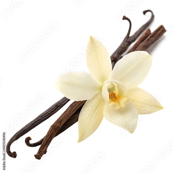 Fototapeta a white vanilla flower with a sticks isolated on white background PNG