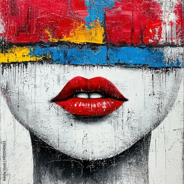 Fototapeta Abstract Art Portrait with Bold Colors and Lips, Creative Expression of Emotions and Feelings
