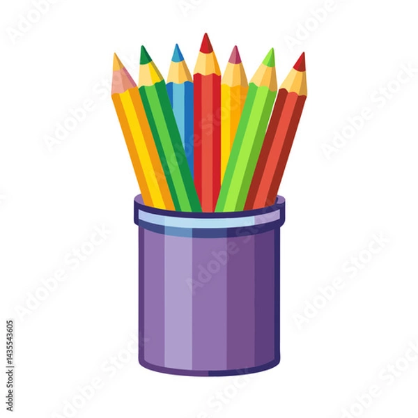 Obraz Vibrant Rainbow Striped Pencil Cup Filled with a Colorful Assortment of Sharpened Colored Pencils