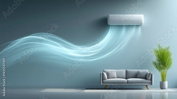 Obraz Minimalist Living Room with Flowing Air Conditioner Breeze