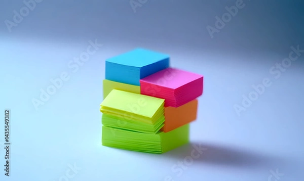Obraz Colorful sticky notes stacked creatively on a light surface.  A vibrant arrangement for organization or reminders