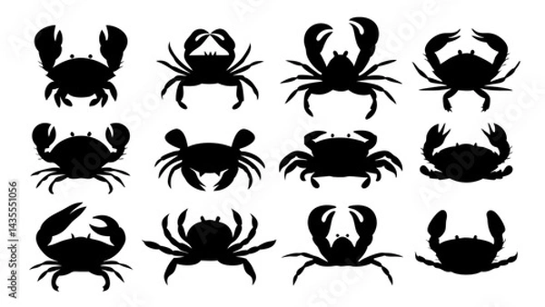 Fototapeta set of crab silhouette vector on tranparent background
