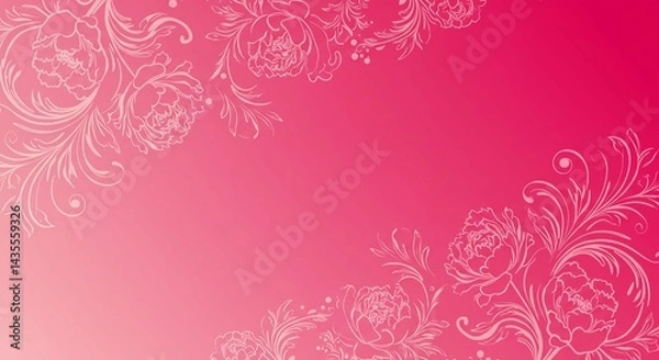Fototapeta Elegant Pink Floral Background Design with White Peonies and Swirls