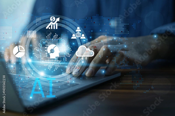 Obraz Businessman uses AI technology to support business growth by improving decision-making, automating processes, and enhancing overall operational efficiency