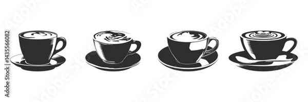 Obraz Coffee Cup Silhouettes Set. Variety Of Coffee Drinks In Artistic Style Isolated Vector Illustration Collection