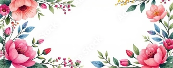 Fototapeta Intricate watercolor floral frame, perfect for spring , wild, plants, art