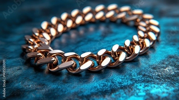 Obraz Gold chain bracelet on a blue surface