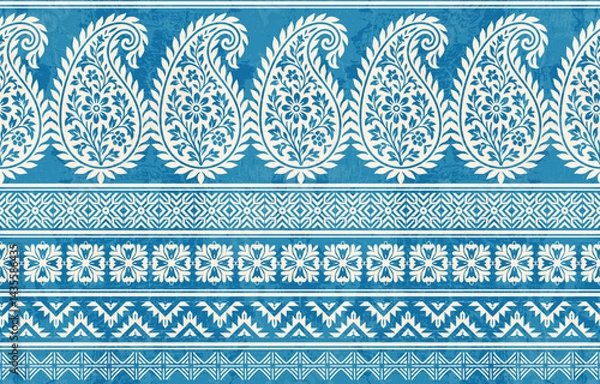 Obraz floral pattern vintage ethnic modern embroidery texture boho design vector illustration hand drawn pink flower motif branches leaves wallpaper seamless background border.