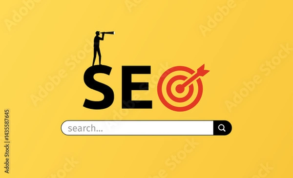 Fototapeta SEO Search Engine Optimization For Internet websites content to improve website's visibility and ranking.