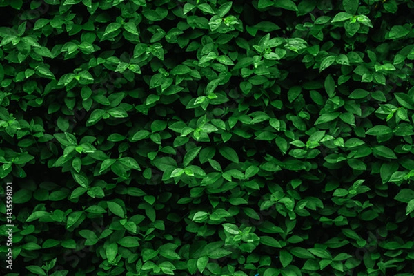 Fototapeta Green leaves in a bush outdoor in nature. The plant grows in a garden. It can be used as a abstract background or a wallpaper