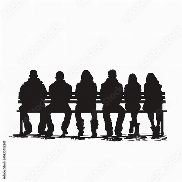 Fototapeta Silhouette group sitting on bench vector illustration for design and art projects and creative work use 100 char on transparent background