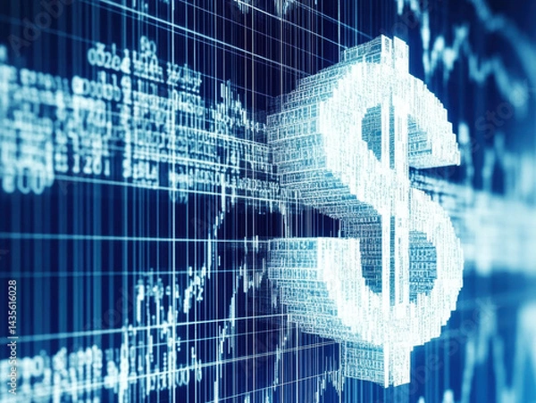 Fototapeta Financial data analysis with digital dollar symbol in background