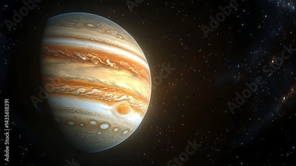 Obraz Gaseous giant planet, swirling clouds, cosmic backdrop