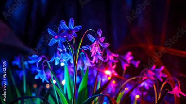 Fototapeta majestic cosmic bluebells flowers in the galaxy, created by generative ai