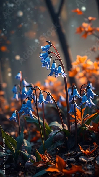 Fototapeta majestic cosmic bluebells flowers in the galaxy, created by generative ai