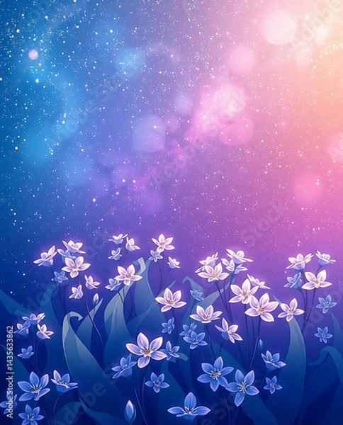 Fototapeta majestic cosmic bluebells flowers in the galaxy, created by generative ai