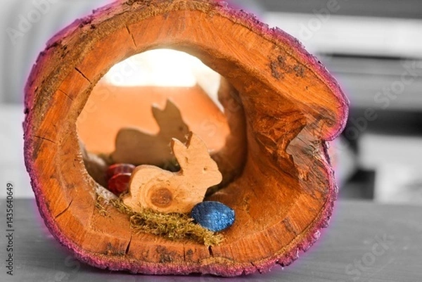 Obraz Osterhase im ausgehöhlten Baumstamm 1