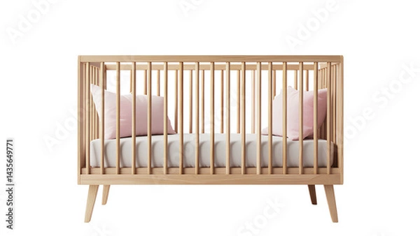 Fototapeta Natural Wood Baby Cot with Soft Bedding – Scandinavian Style Baby Room Decor