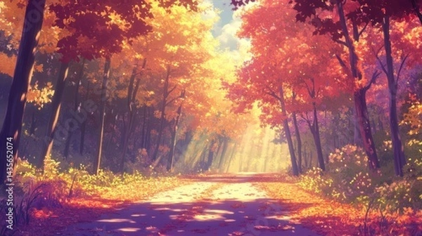 Fototapeta Autumn path forest sunlit background design