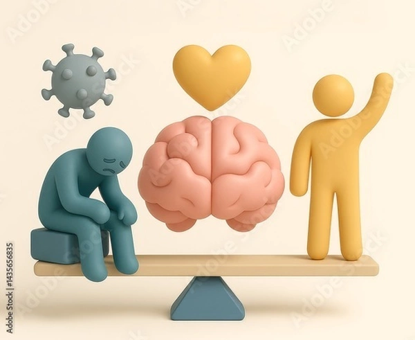Obraz Post-Pandemic Mental Health Recovery In 3D Illustration - Generative AI