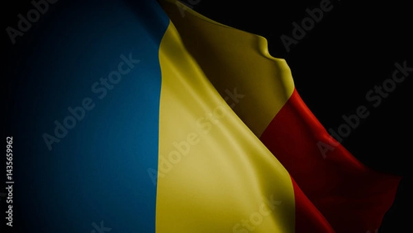 Fototapeta realistic 3D render of the Romanian flag waving