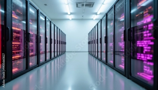 Fototapeta Inside the server room, a comprehensive view of modern data center infrastructure