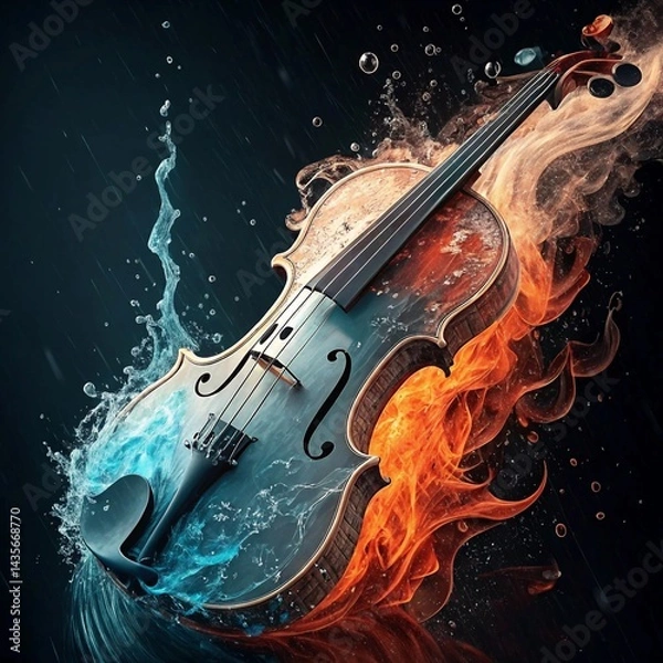 Obraz Harmony of Elements: An Abstract Violin Woven from Water and Fire